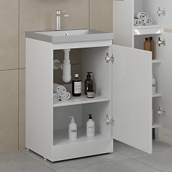 Style Line Тумба с кварцевой раковиной серый шелк Батлер 50 белая Люкс антискрейтч Plus – фотография-3